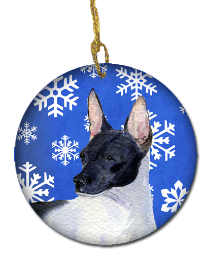 Rat Terrier Winter Snowflakes Holiday Christmas Ceramic Ornament