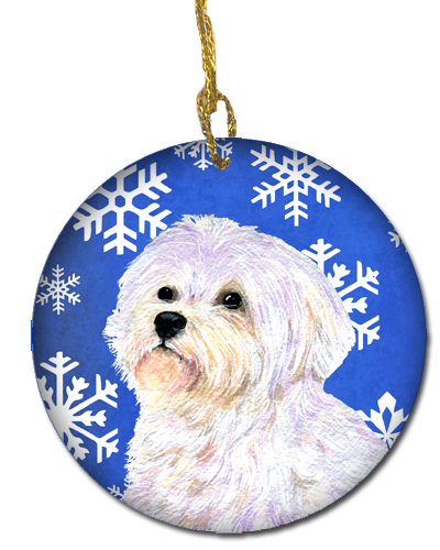 Maltese Winter Snowflakes Holiday Christmas Ceramic Ornament