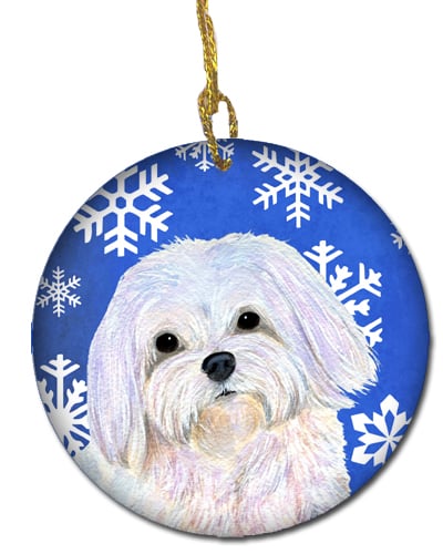 Maltese Winter Snowflakes Holiday Christmas Ceramic Ornament