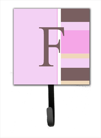 CJ1005-FSH4 Letter F Initial Monogram - Pink Stripes Leash Holder Or Key Hook
