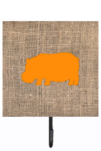 Hippopotamus Burlap And Orange Leash Or Key Holder