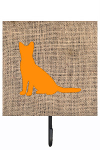 Cat Burlap And Orange Leash Or Key Holder - Orange