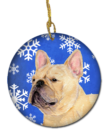SS4623-CO1 French Bulldog Winter Snowflakes Holiday Christmas Ceramic Ornament