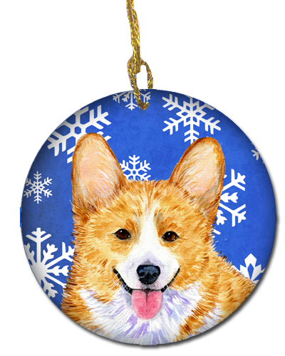 Corgi Winter Snowflakes Holiday Christmas Ceramic Ornament