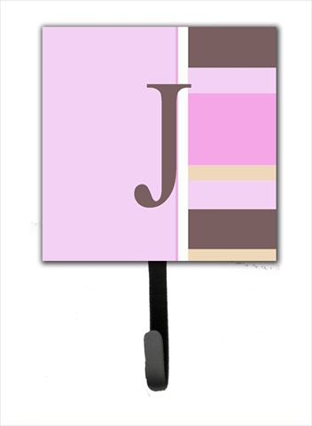 CJ1005-JSH4 Letter J Initial Monogram - Pink Stripes Leash Holder Or Key Hook