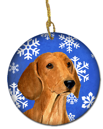 Dachshund Winter Snowflakes Holiday Christmas Ceramic Ornament