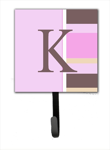CJ1005-KSH4 Letter K Initial Monogram - Pink Stripes Leash Holder Or Key Hook