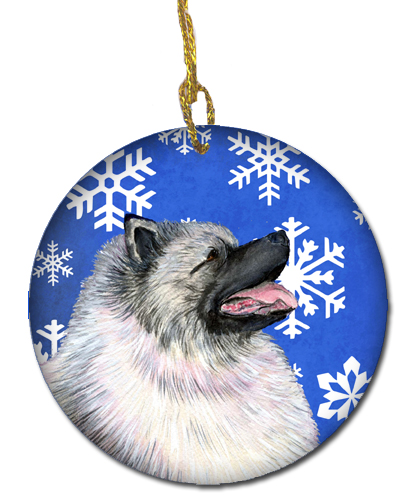 Keeshond Winter Snowflakes Holiday Christmas Ceramic Ornament