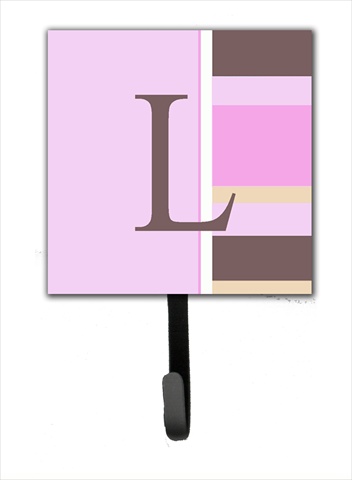 Letter L Initial Monogram - Pink Stripes Leash Holder Or Key Hook