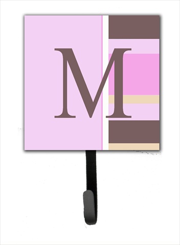 CJ1005-MSH4 Letter M Initial Monogram - Pink Stripes Leash Holder Or Key Hook
