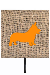 Corgi Burlap And Orange Leash Or Key Holder