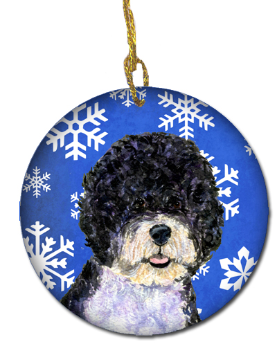 Portuguese Water Dog Winter Snowflakes Holiday Christmas Ceramic Ornament