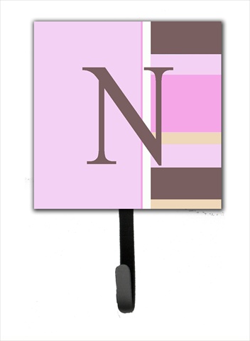 CJ1005-NSH4 Letter N Initial Monogram - Pink Stripes Leash Holder Or Key Hook