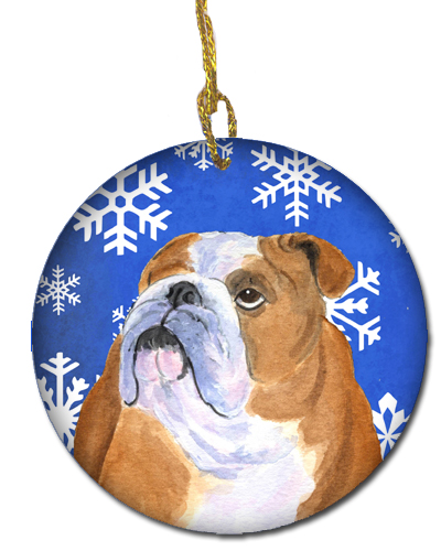 Bulldog English Winter Snowflakes Holiday Christmas Ceramic Ornament