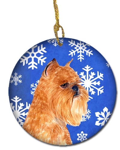 Brussels Griffon Winter Snowflakes Holiday Christmas Ceramic Ornament