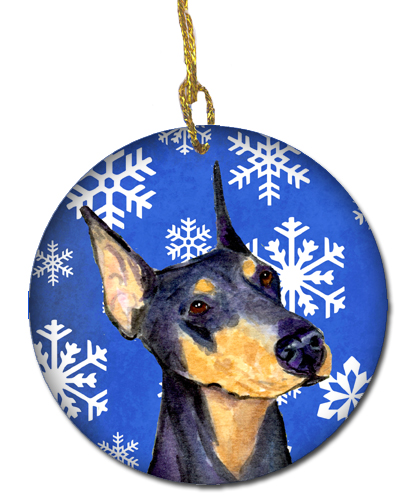 Doberman Winter Snowflakes Holiday Christmas Ceramic Ornament