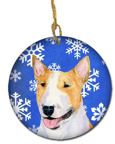 Bull Terrier Winter Snowflakes Holiday Christmas Ceramic Ornament