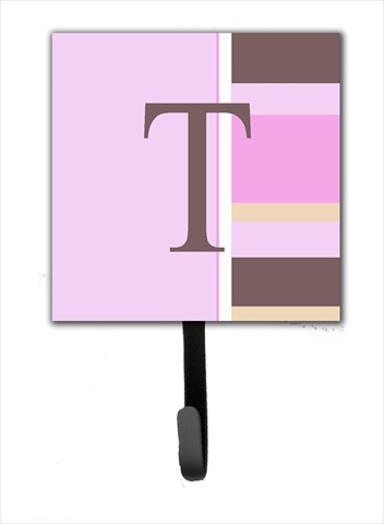 CJ1005-TSH4 Letter T Initial Monogram - Pink Stripes Leash Holder Or Key Hook