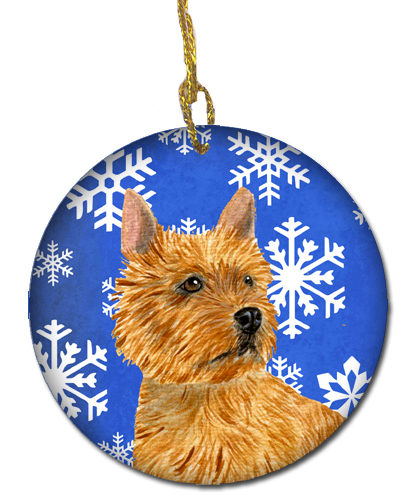 Norwich Terrier Winter Snowflakes Holiday Christmas Ceramic Ornament