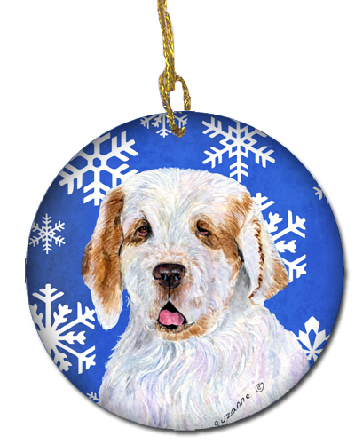 Clumber Spaniel Winter Snowflakes Holiday Christmas Ceramic Ornament