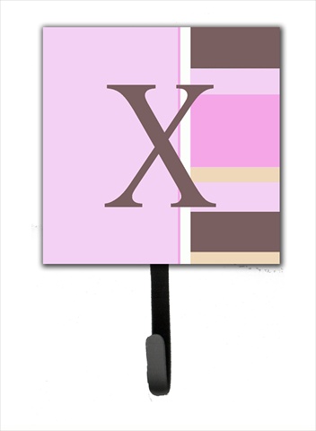 CJ1005-XSH4 Letter X Initial Monogram - Pink Stripes Leash Holder Or Key Hook