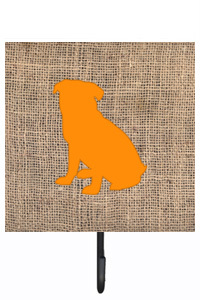 Pug Burlap And Orange Leash Or Key Holder