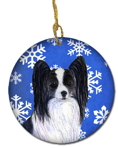 Papillon Winter Snowflakes Holiday Christmas Ceramic Ornament