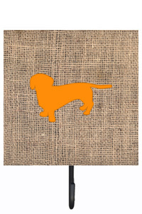 BB1088-BL-OR-SH4 Dachshund Burlap And Orange Leash Or Key Holder