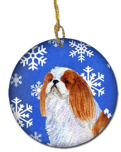English Toy Spaniel Winter Snowflakes Holiday Christmas Ceramic Ornament