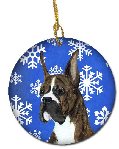 Boxer Winter Snowflakes Holiday Christmas Ceramic Ornament