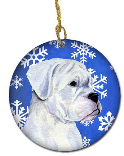 Boxer Winter Snowflakes Holiday Christmas Ceramic Ornament