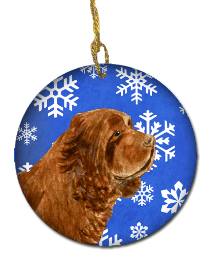 Sussex Spaniel Winter Snowflakes Holiday Christmas Ceramic Ornament