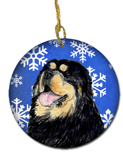 Tibetan Mastiff Winter Snowflakes Holiday Christmas Ceramic Ornament