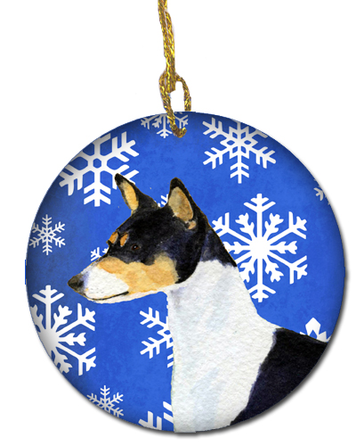 Basenji Winter Snowflakes Holiday Christmas Ceramic Ornament