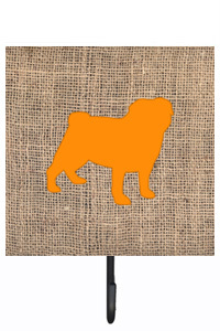 BB1112-BL-OR-SH4 Pug Burlap And Orange Leash Or Key Holder