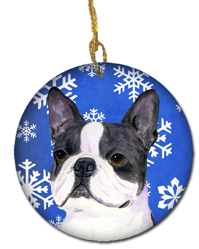 Boston Terrier Winter Snowflakes Holiday Christmas Ceramic Ornament