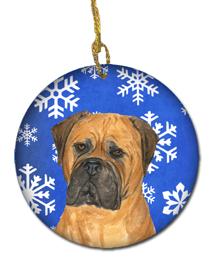 Bullmastiff Winter Snowflakes Holiday Christmas Ceramic Ornament