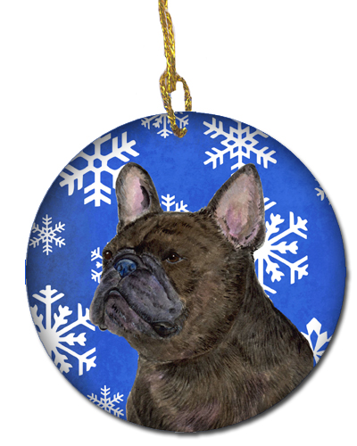 French Bulldog Winter Snowflakes Holiday Christmas Ceramic Ornament