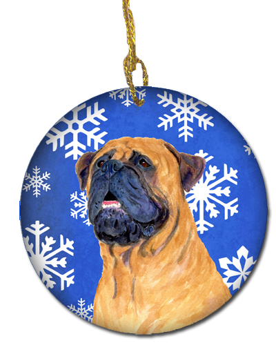 Mastiff Winter Snowflakes Holiday Christmas Ceramic Ornament