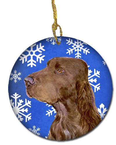 Field Spaniel Winter Snowflakes Holiday Christmas Ceramic Ornament