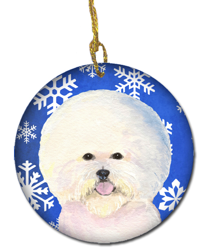 Bichon Frise Winter Snowflakes Holiday Christmas Ceramic Ornament