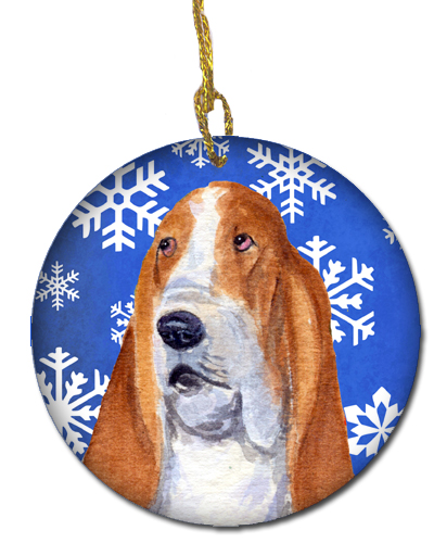 Basset Hound Winter Snowflakes Holiday Christmas Ceramic Ornament