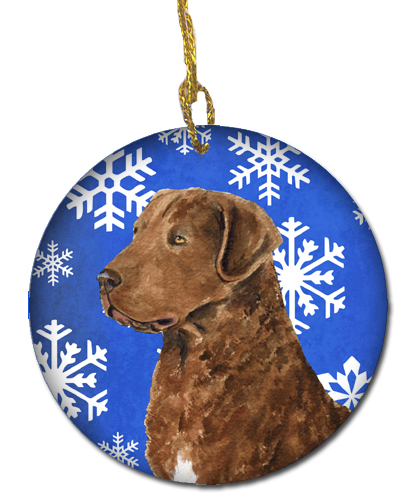 Chesapeake Bay Retriever Winter Snowflakes Holiday Christmas Ceramic Ornament