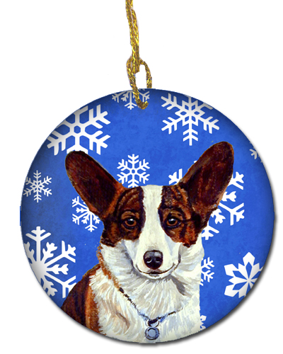 Corgi Winter Snowflake Holiday Ceramic Ornament