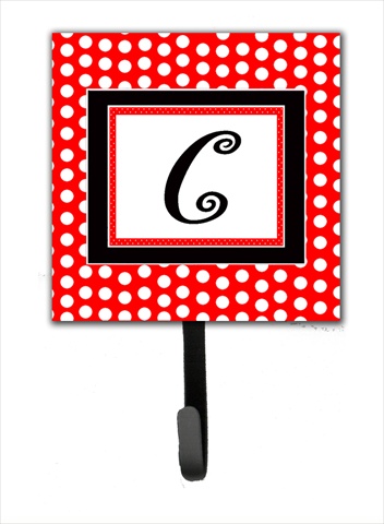 CJ1012-CSH4 Letter C Initial Monogram - Red Black Polka Dots Leash Holder Or Key Hook