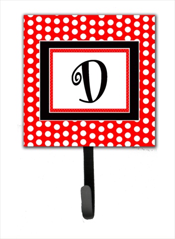CJ1012-DSH4 Letter D Initial Monogram - Red Black Polka Dots Leash Holder Or Key Hook