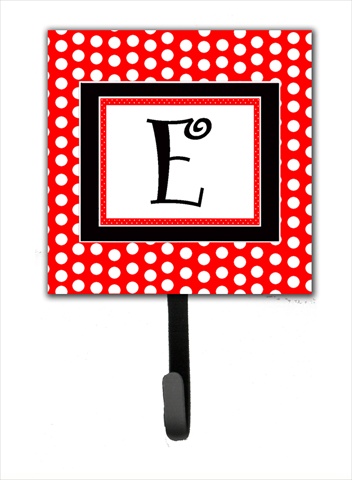CJ1012-ESH4 Letter E Initial Monogram - Red Black Polka Dots Leash Holder Or Key Hook