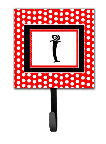 CJ1012-ISH4 Letter I Initial Monogram - Red Black Polka Dots Leash Holder Or Key Hook
