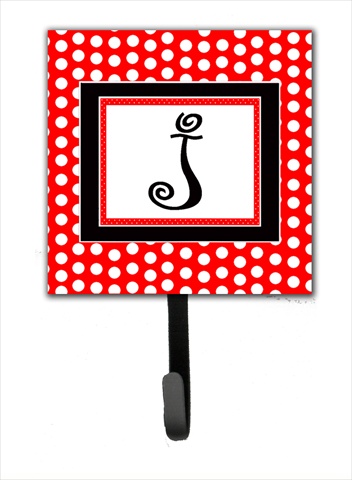 CJ1012-JSH4 Letter J Initial Monogram - Red Black Polka Dots Leash Holder Or Key Hook