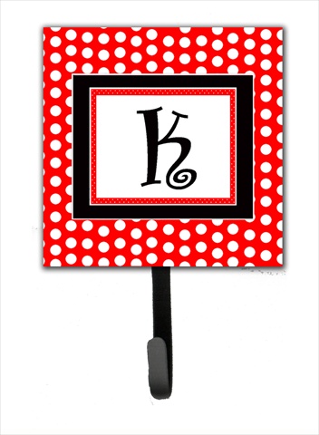 CJ1012-KSH4 Letter K Initial Monogram - Red Black Polka Dots Leash Holder Or Key Hook